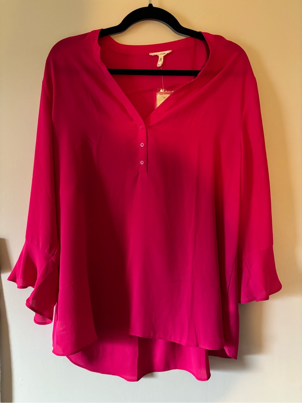 NWT- Maurice’s XXL Women's Hot Pink V-Neck Blouse with Button Placket